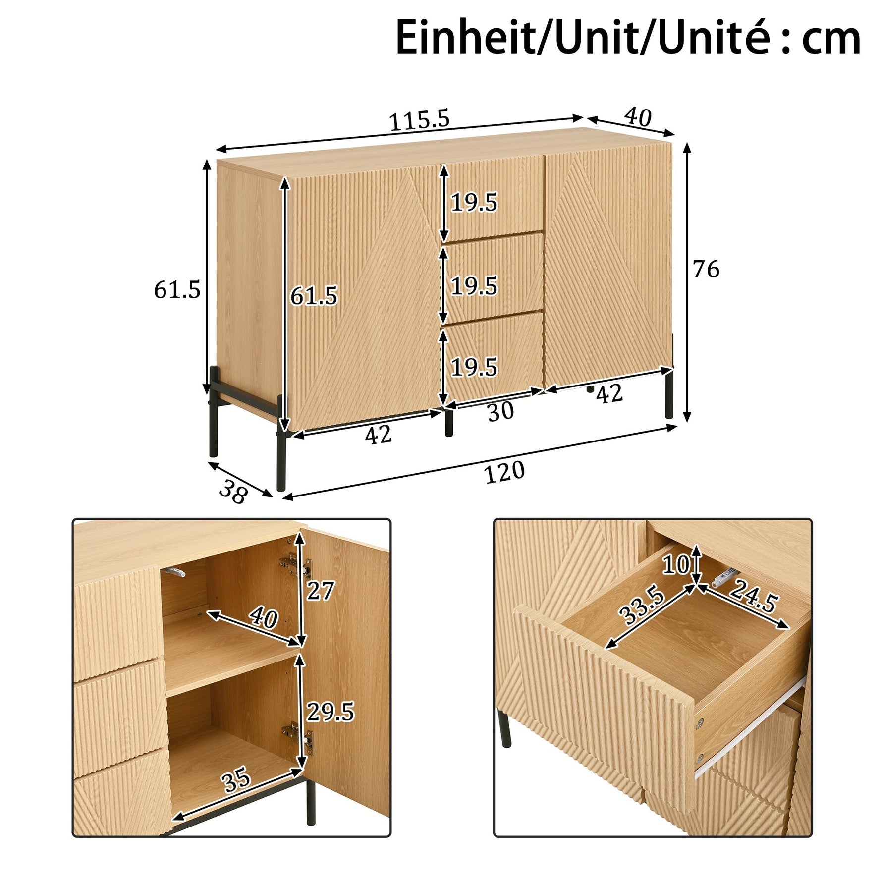 Modern Sideboard with Geometric Structure, Double Doors and Middle Drawer, Living/Dining Room Storage Cabinet