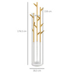 Coat Rack with Umbrella Stand, 13 Hooks, Metal and Bamboo, Natural and White