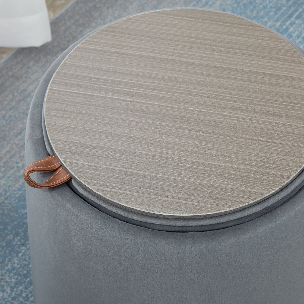 2-in-1 Ottoman with Storage, Removable Lid, Ø44cm x 47.5cm, Gray Velvet
