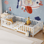 Floor Bed 90x200cm with Guardrails, Pine Wood, White