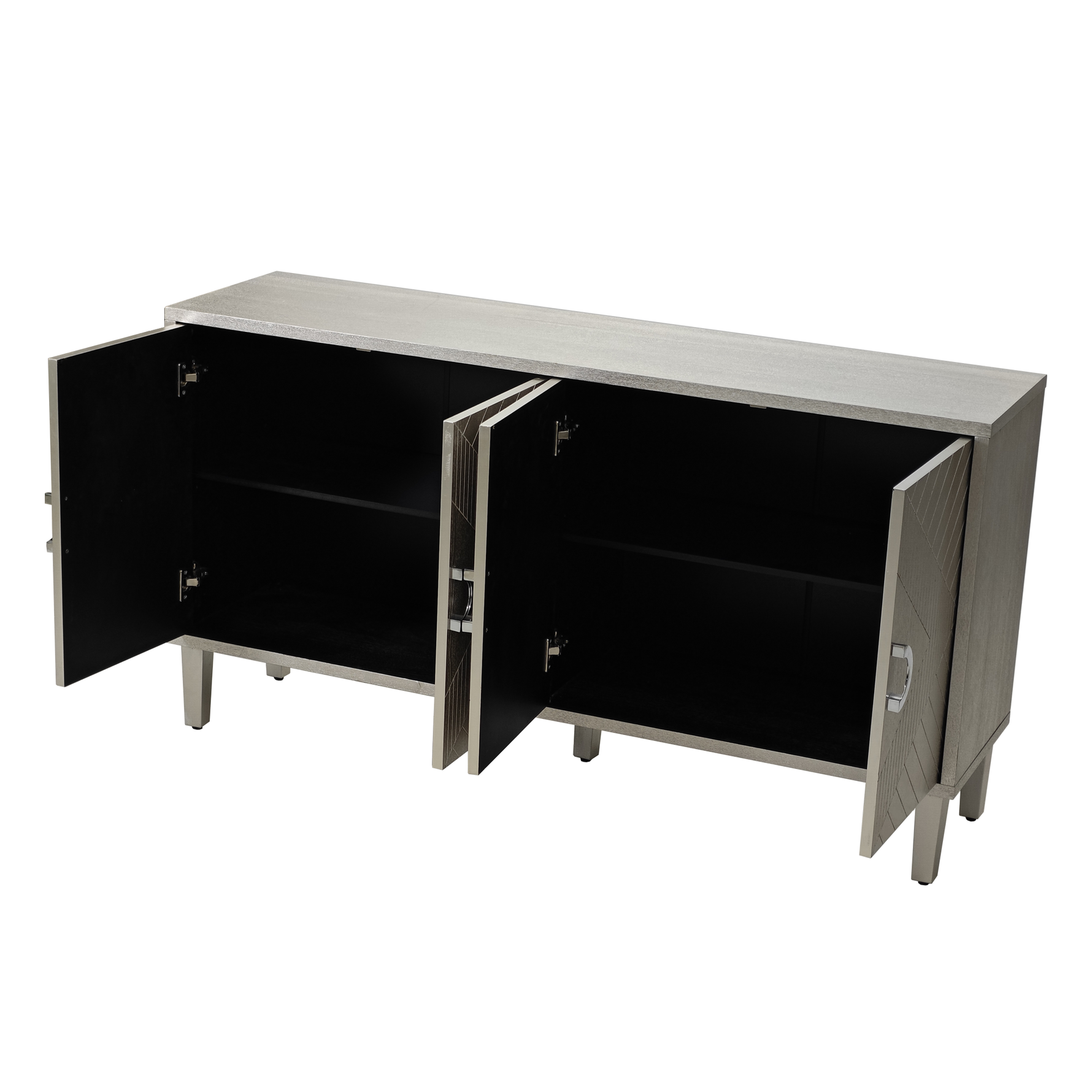 Storage Cabinet, 152CM 4-Door with Pine Legs, MDF Champagne