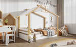 Wooden Bed, House Design Single with Slatted Frame, Pine & MDF White & Natural