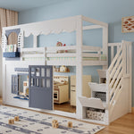 Children's Loft Bed 90x200cm with House Design & Storage, White