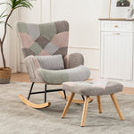 Rocking Chair with Footrest & Lumbar Cushion, Sturdy Rubberwood, Multicolored