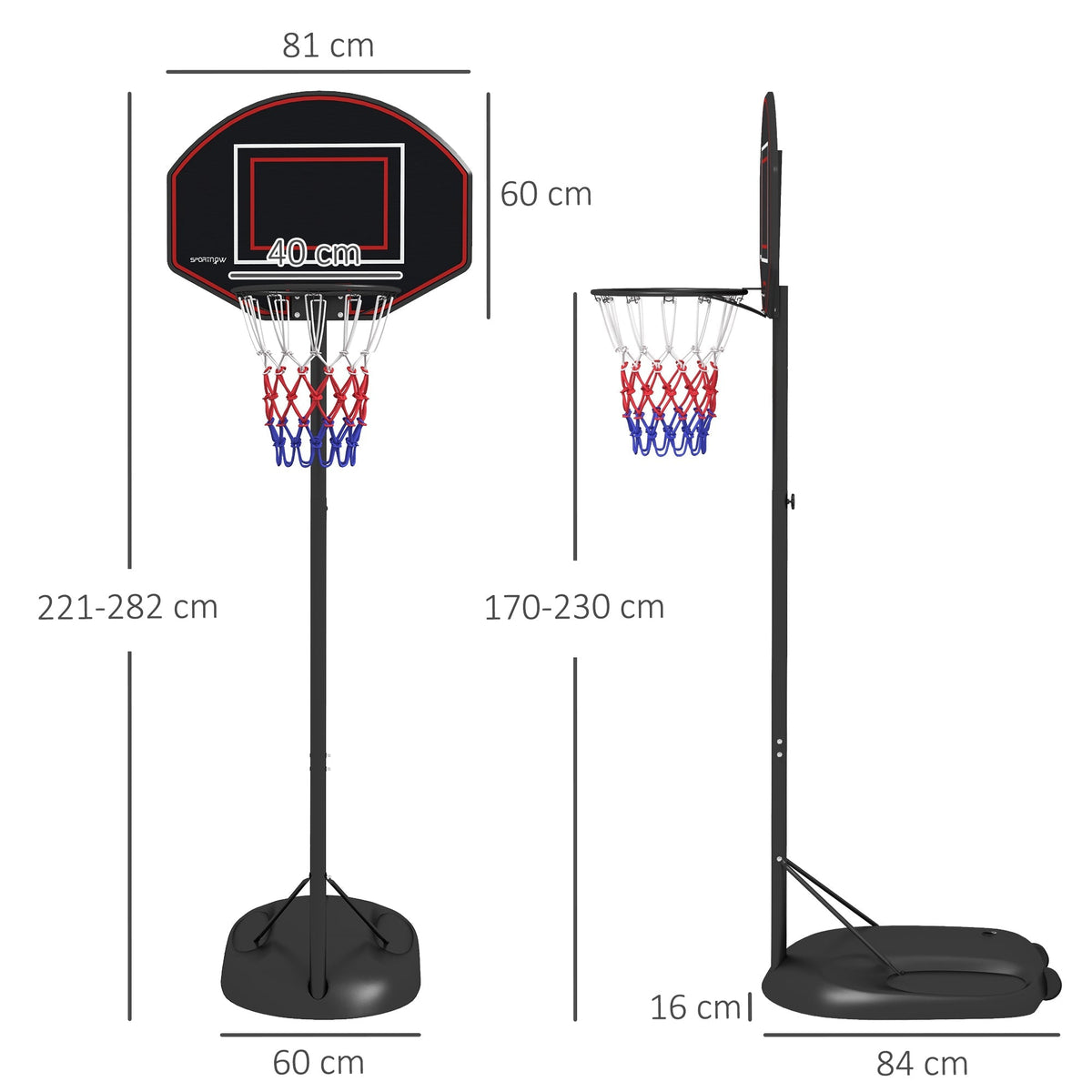 Basketball Hoop, Adjustable Height, Shatter-Proof, Steel Black