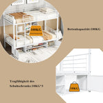 Iron Bunk Bed with Storage, Ladder, and Safety Rail, 90x200cm White