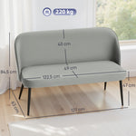 2-seater Sofa Upholstered Modern Metal/Wood Frame, Velvety Fabric Grey