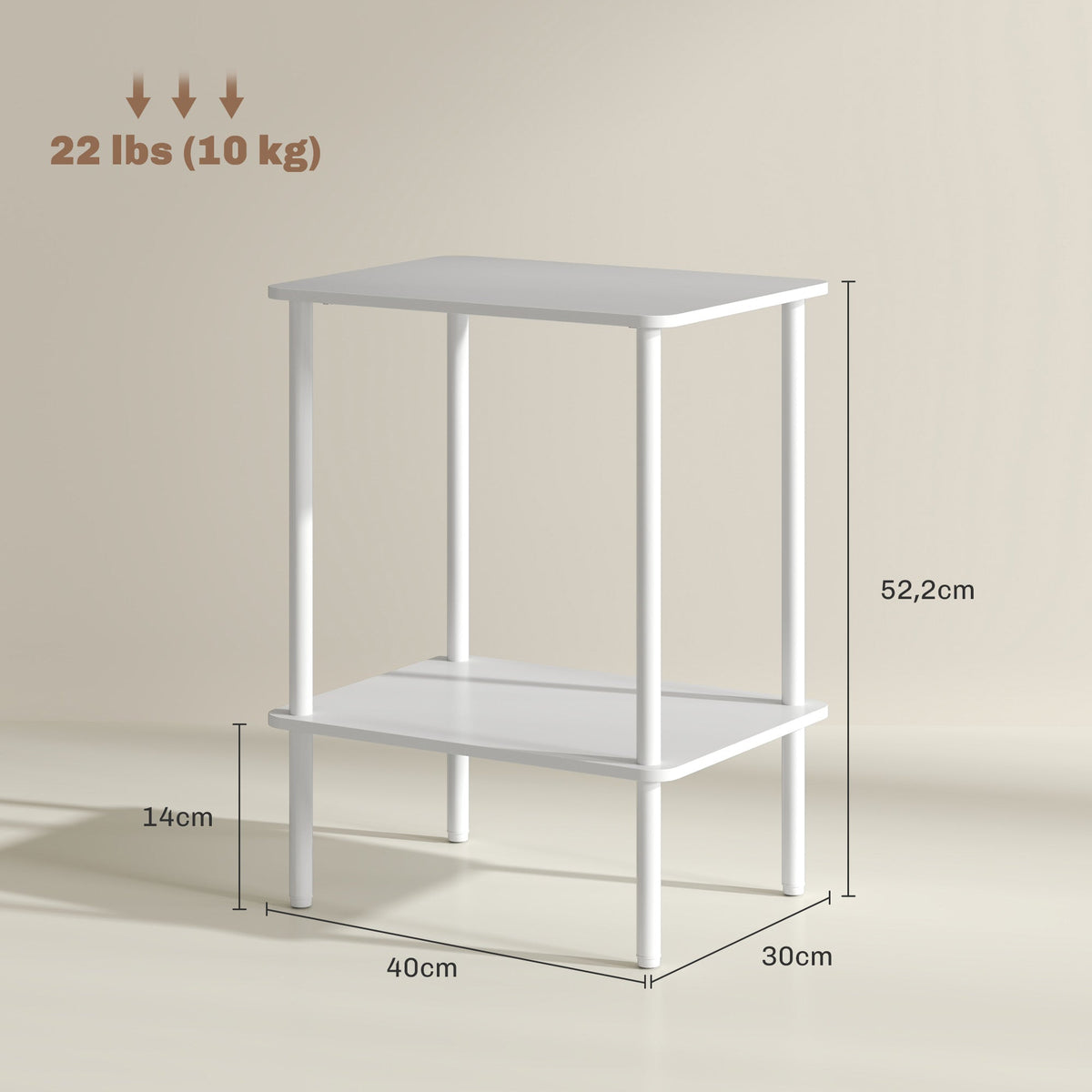 Side Table, 2-Tier Coffee Table with Storage, Metal Frame, White
