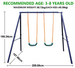 Double Swing Set for Children Aged 3-8, 90kg Capacity, Sturdy Metal Construction