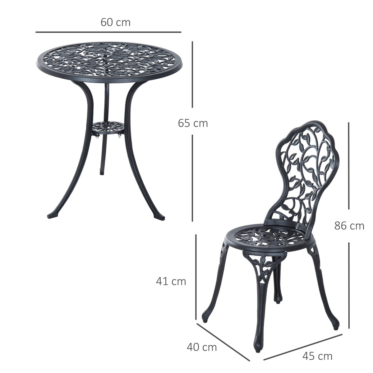 Bistro Set for 2, Balcony Set with Table & 2 Chairs, Black