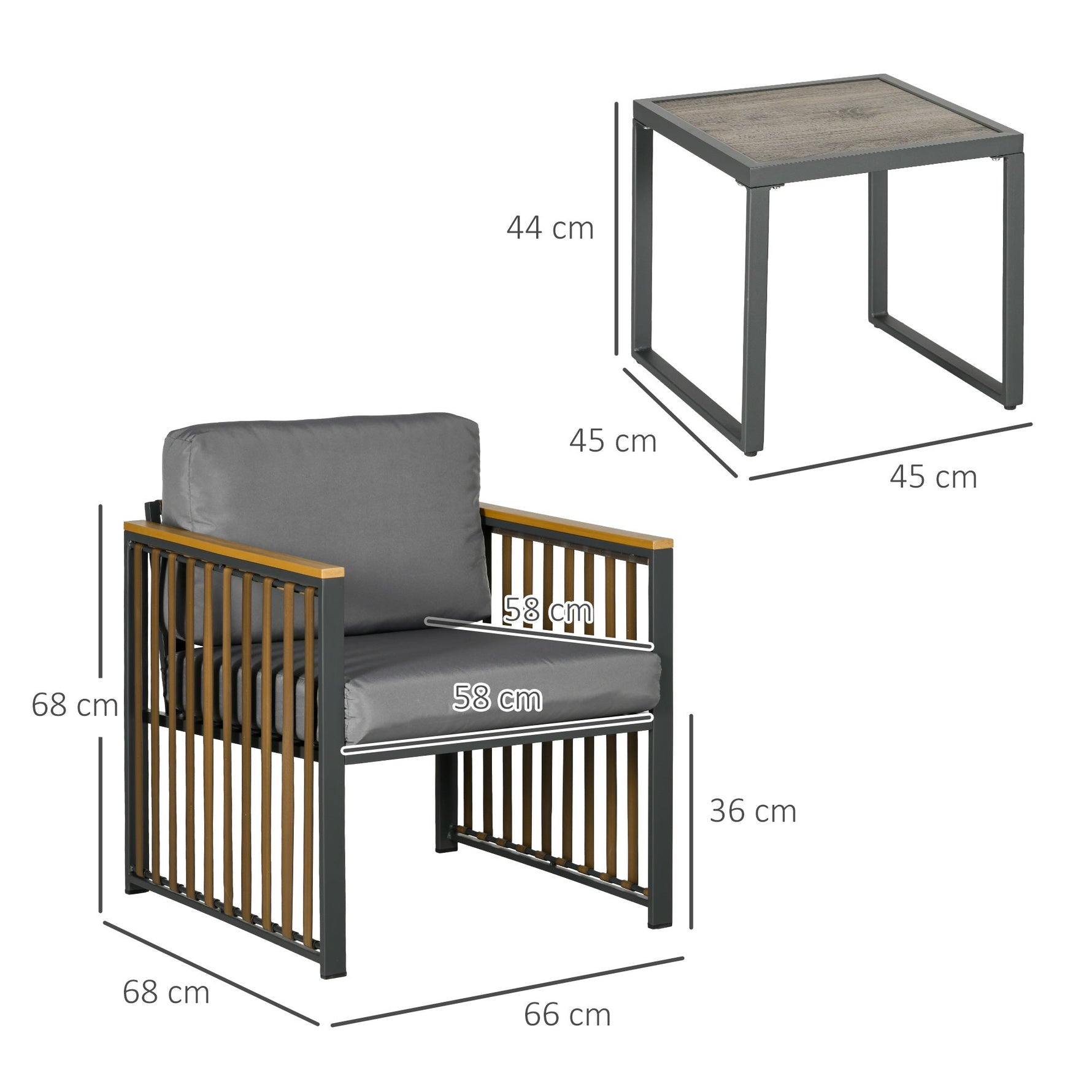 Garden Furniture Set, 3-Piece Bistro with Coffee Table & 2 Chairs, Grey