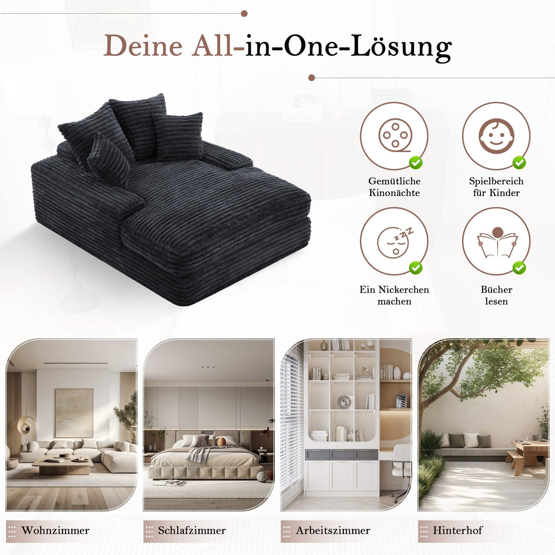 Luxury Cord Sofa, Multifunctional Sofa Bed Space-Saving, Grey