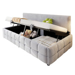 Upholstered Sofa Bed 90x200cm Hydraulic Storage Classic Check Pattern Light Grey Velvet