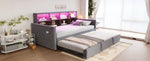 Upholstered Sofa Bed 90x190cm with Storage Headboard, LED Lights and Charging Ports, Dark Grey Velvet
