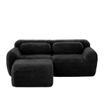 L-shaped 2-seater Sofa Modular Plush Fabric with Cushions - Black