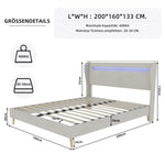 Upholstered Bed, Modern Minimalist LED-backlit Headboard, 160x200 cm, Beige