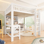 Loft Bed 140x200cm Storage Ladder Desk 3 Drawers, White