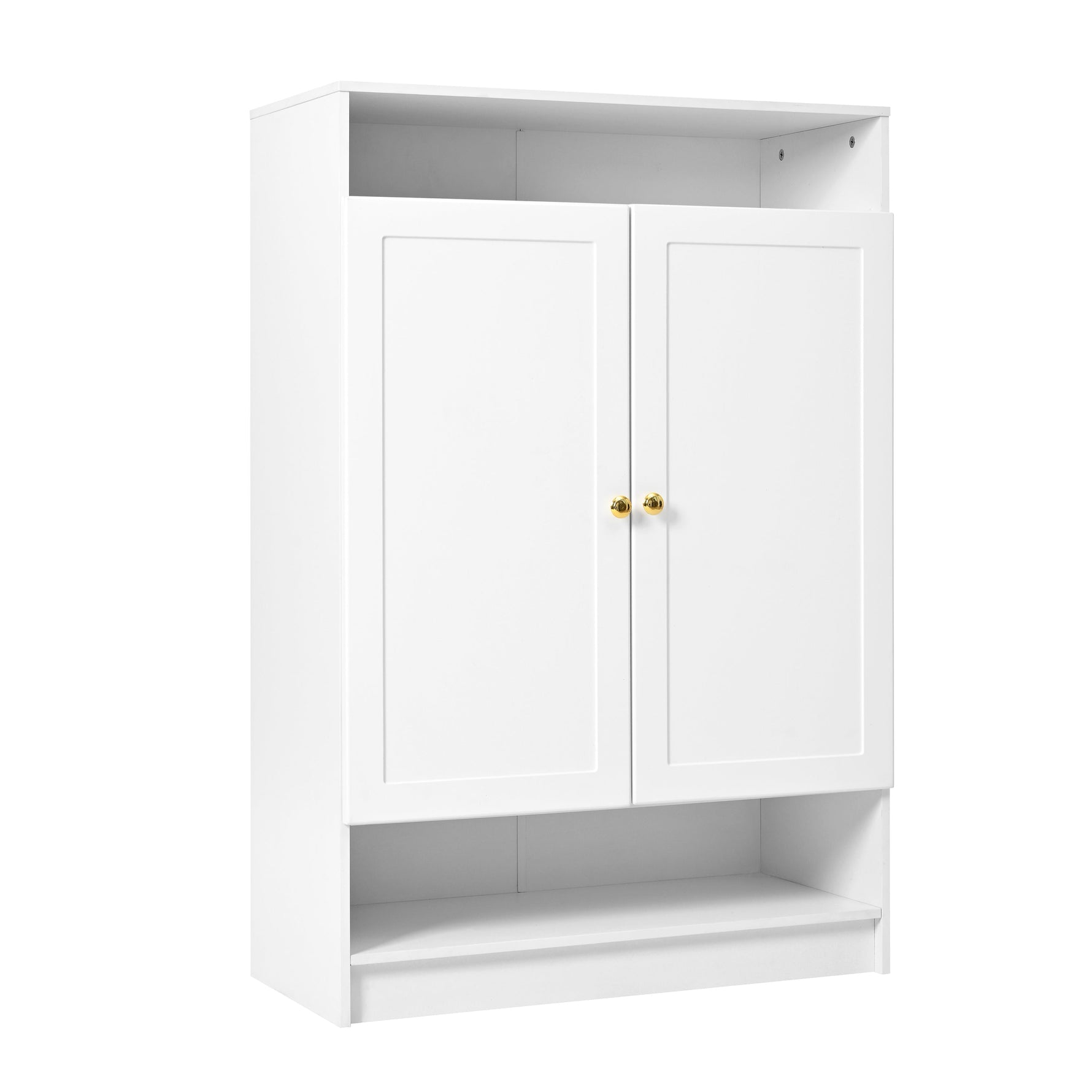 Modern Shoe Cabinet with Adjustable Shelves, Golden Handles, White