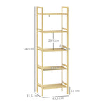 Bathroom Shelf, 5-Tier Storage Rack, Adjustable, Natural Wood