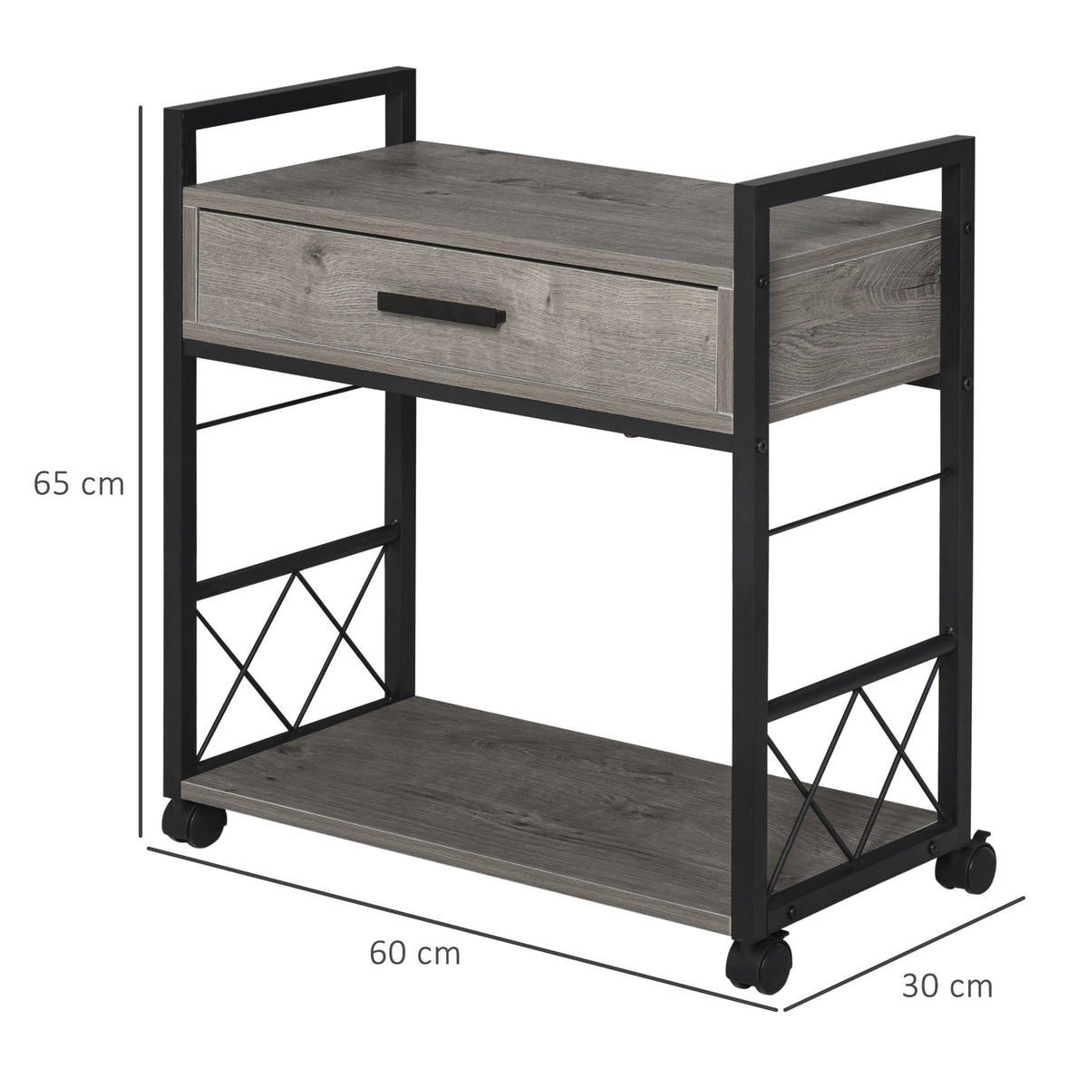 Side Table Serving Cart with Wheels, Drawer Storage, Grey