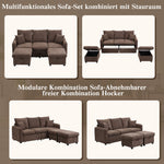 Multifunctional Corner Sofa, U-Shaped Three-Seater, Storage, Drawers & Ottoman, Sleeping Function, Chenille
