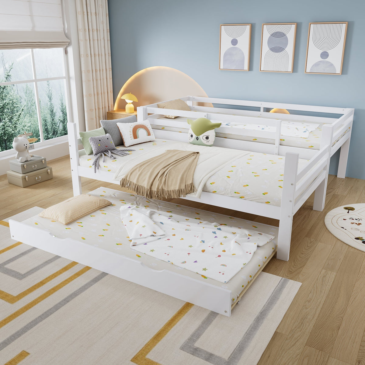 Bunk Bed Extendable with Shelves, Slats, Ladder, Pine/MDF/Plywood, White, 90x200cm