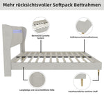 Upholstered Bed, Modern Minimalist LED-backlit Headboard, 160x200 cm, Beige