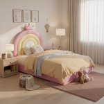 Upholstered Bed 90x200cm Hydraulic Adjustable Headboard - PU Pink