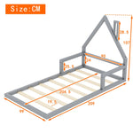 House Bed 90x200cm Flat Bed Simple Design Solid Pine - Grey