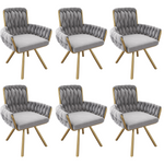 Velvet Dining Chair, Set of 6 Luxury Swivel Leisure Chairs with Metal Legs, Grey Velvet