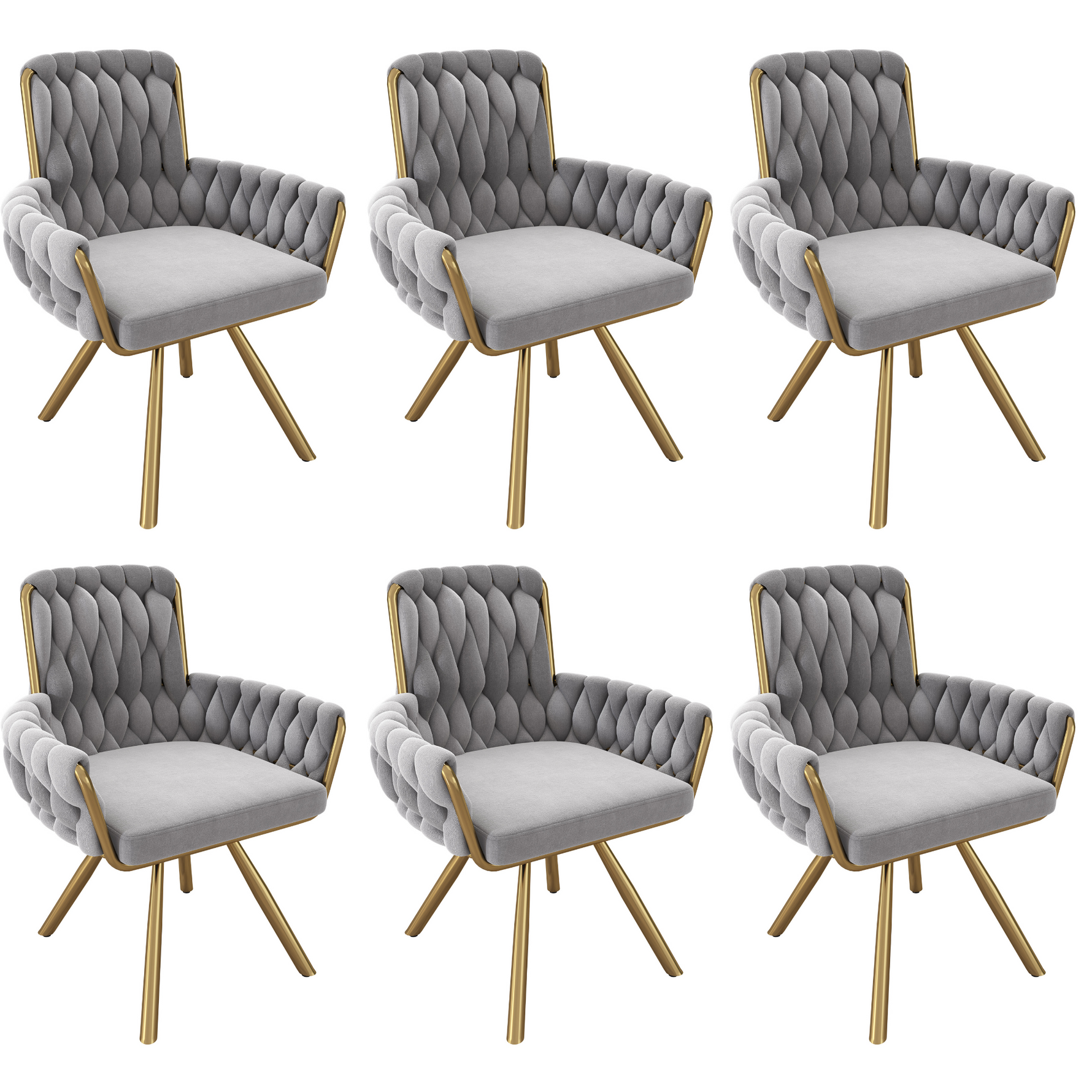 Velvet Dining Chair, Set of 6 Luxury Swivel Leisure Chairs with Metal Legs, Grey Velvet