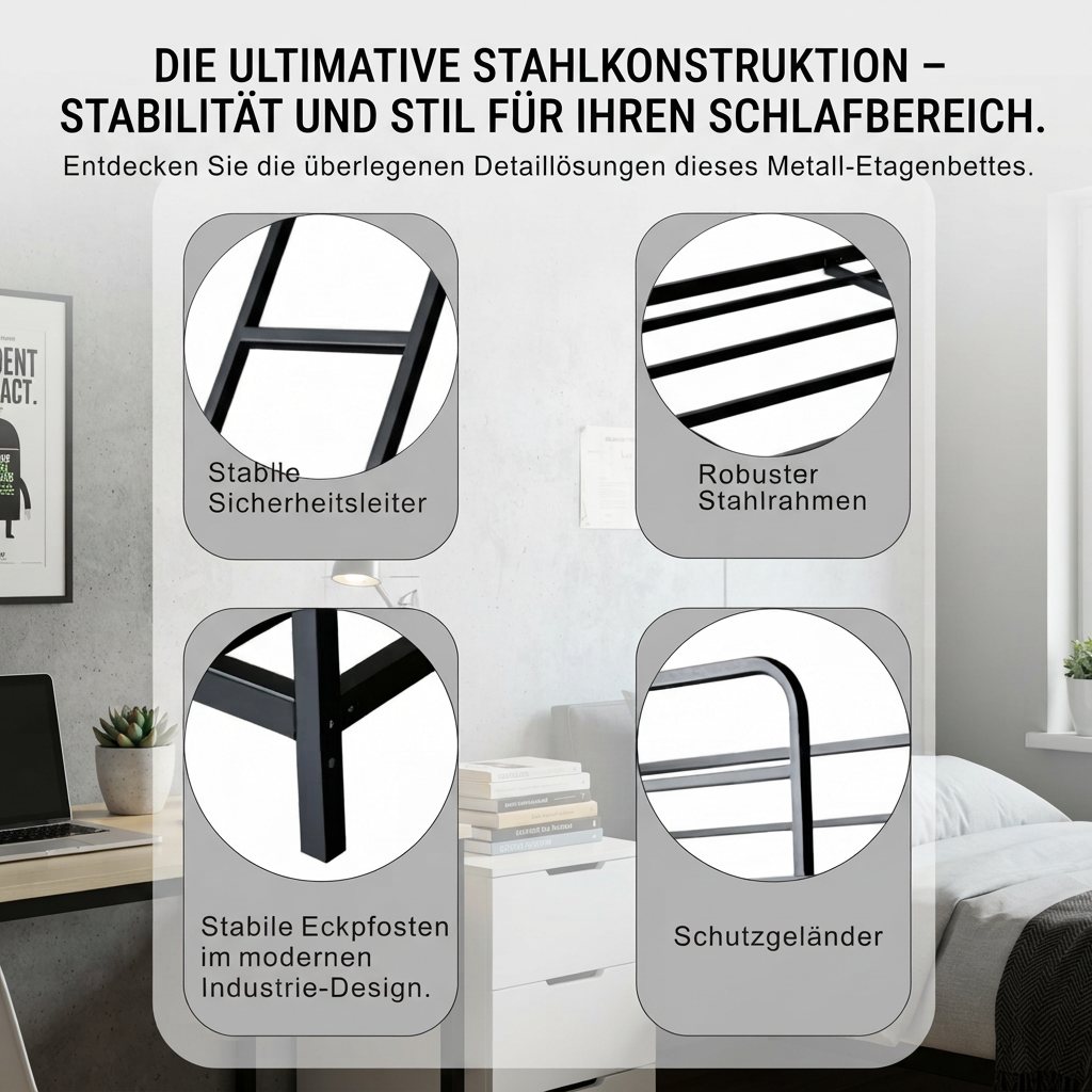 Space-Saving Bed Frame with Two Sleeping Places, Metal