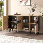 Sideboard, 140x78.5x41 cm, LED Lighting & Glass, Wood and Black