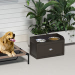 Raised Feeding Station, 2 Bowls 1 Storage, Brown