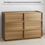 Chest of Drawers with Six Drawers and Modern Storage, 127 x 48 x 80 cm, Oak Color