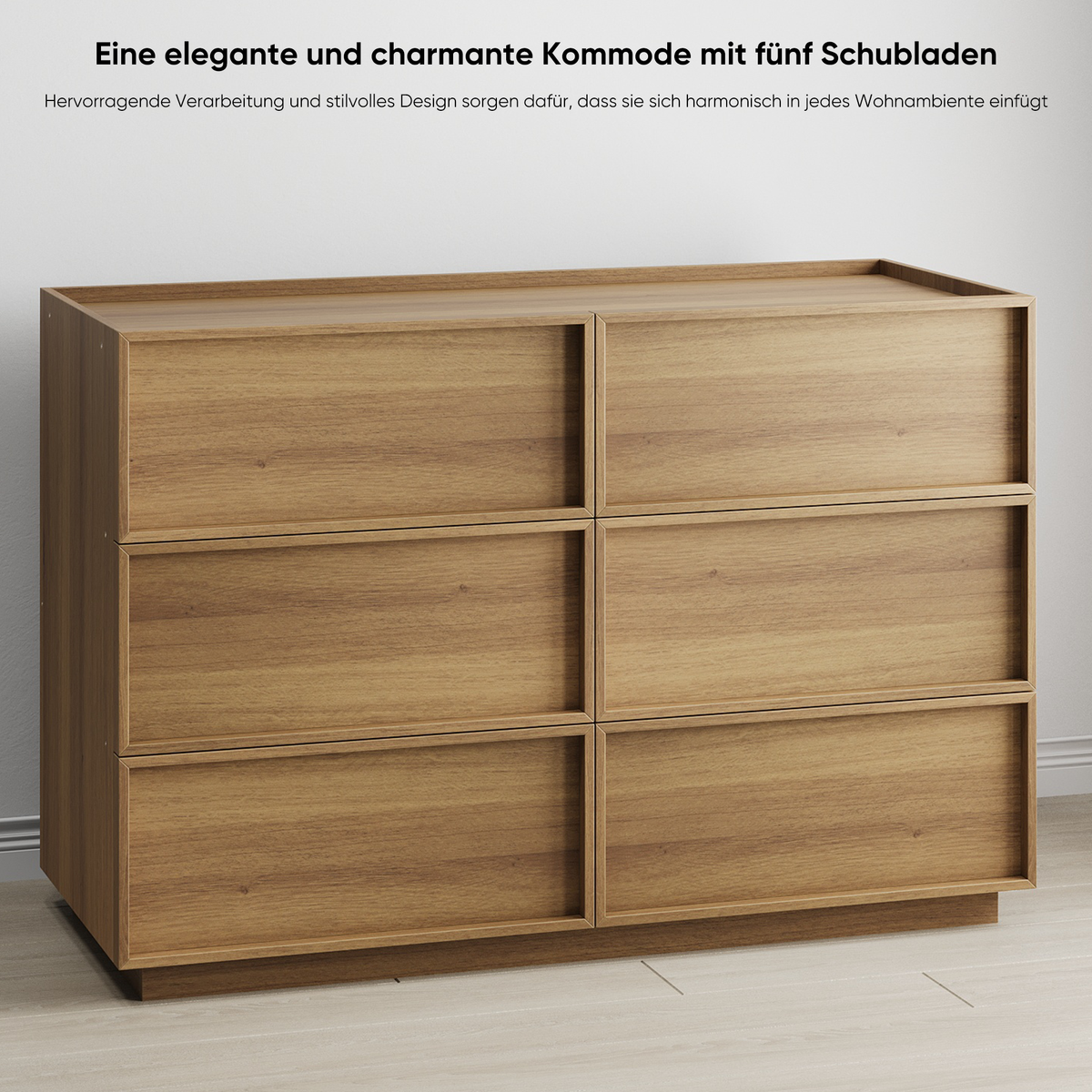 Chest of Drawers with Six Drawers and Modern Storage, 127 x 48 x 80 cm, Oak Color