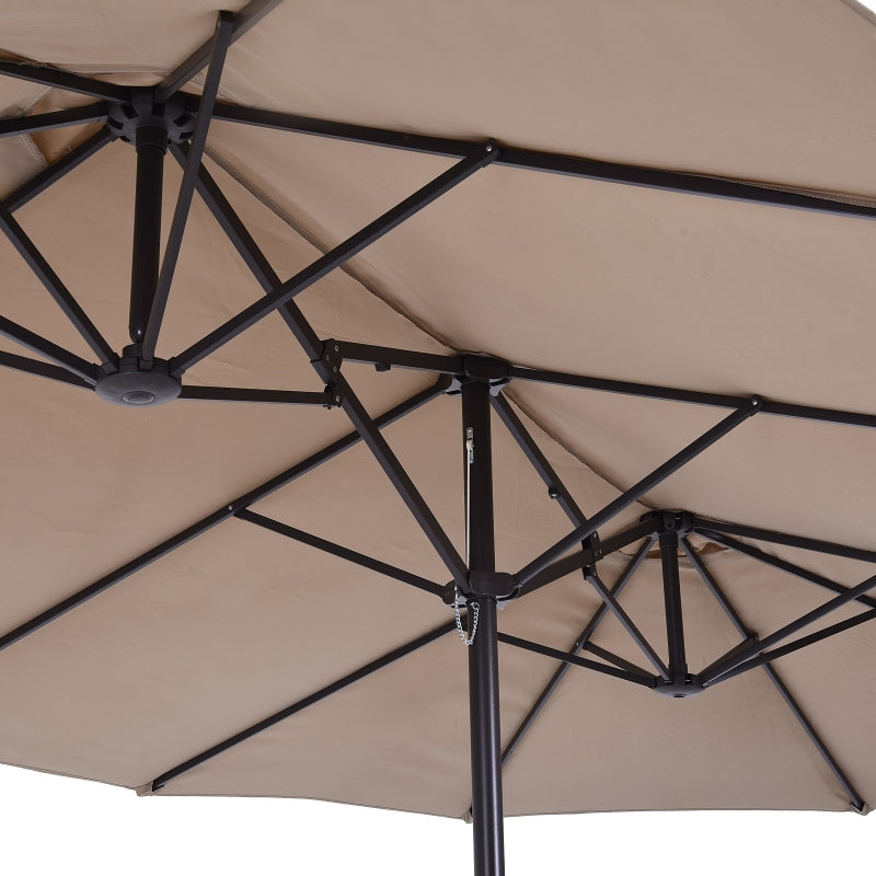 Parasol Market Umbrella Double Oval with Hand Crank, Light Coffee