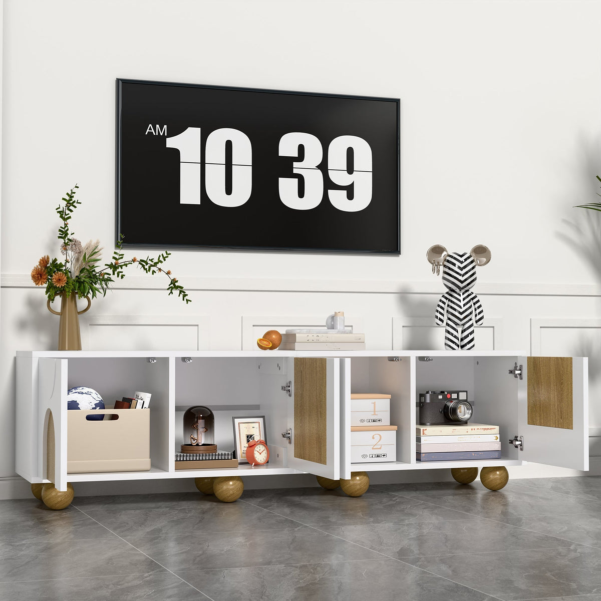 Low TV Stand 4 Doors 175cm - Vintage Wood Grain