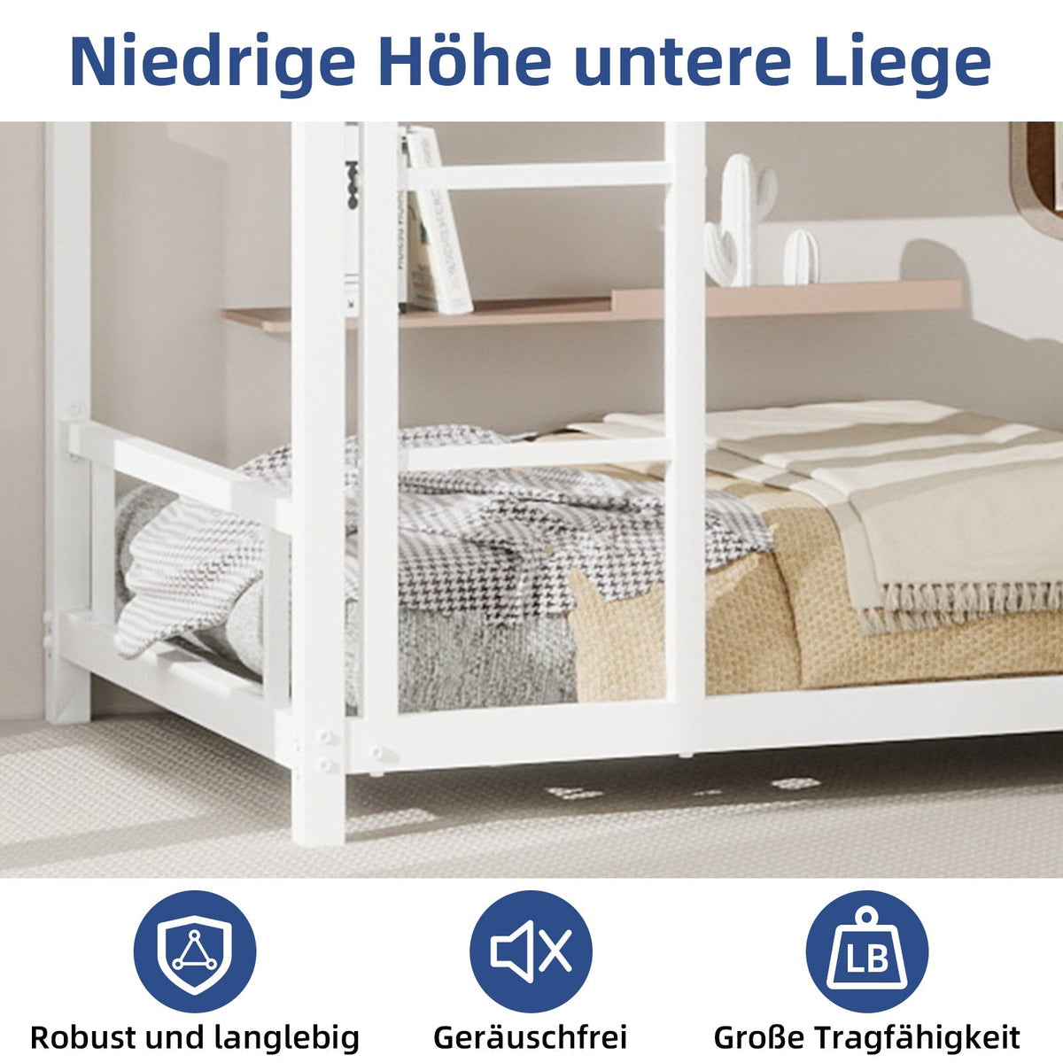 Metal Bunk Bed Twin Single Heavy Stable Low Noise Safety Railing, Metal