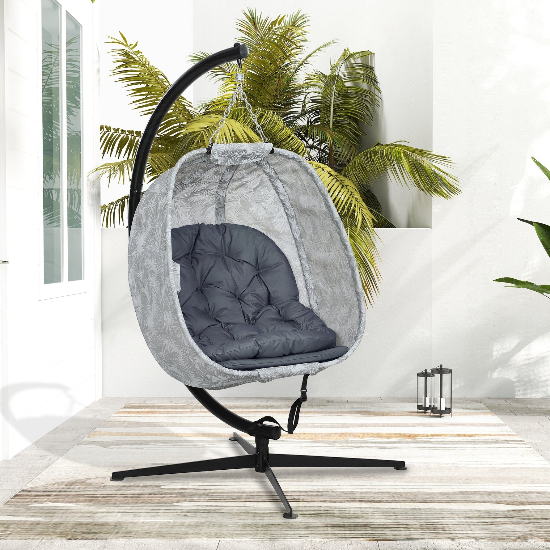 Egg-Shaped Outdoor Hanging Chair, Foldable Swing Hammock with Stand, Gray
