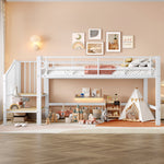 Semi-High Loft Bed 90 x 200 cm with Storage Stairs, White