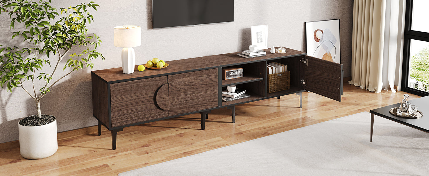 TV Cabinet Lowboard 180cm 2 Cabinets Open Shelves for 80 Inch TV - Dark Walnut