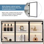 White Display Cabinet with LED Lights and 6 Glass Doors, 200cm High, White and Black Aluminium Frame