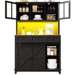 Tall Kitchen Cabinet with LED Lighting and Adjustable Shelves, Black