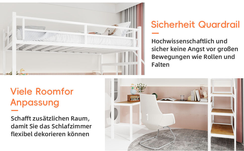 Loft Bed, L-Shaped Desk, Storage & Stairs, Sturdy Frame