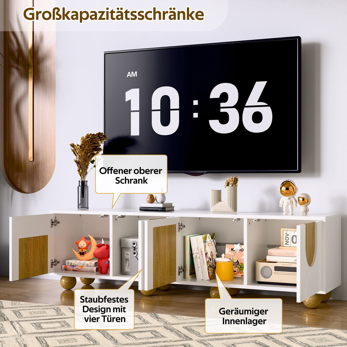 Low TV Stand 4 Doors 175cm - Vintage Wood Grain