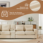 Sofa, 4-Seater with Console, Cup Holders, USB Ports, Linen Fabric
