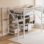 Metal Loft Bed 140x200cm with Ladder & Underbed Storage, White