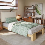 Upholstered Bed, Padded Headboard with Velcro and Sturdy Slatted Base, Pine and Plywood, Natural
