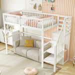 Loft Bed 90x200 with Stairs Storage Shelf Wardrobe, White Wooden